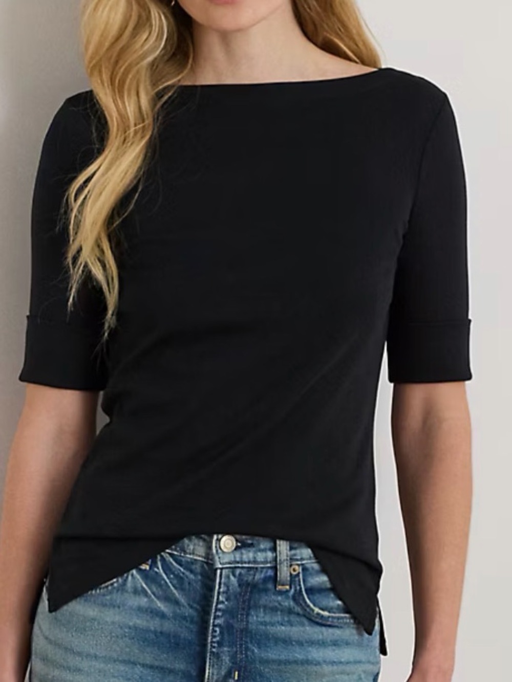 Ralph Lauren Black Stretch Cotton Boat Neck size XL Tee new without tags